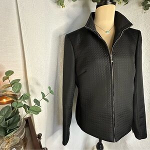 Casual Corner Women’s  Black Blazer/Jacket Moto Zip Lined Textured Polyester 12